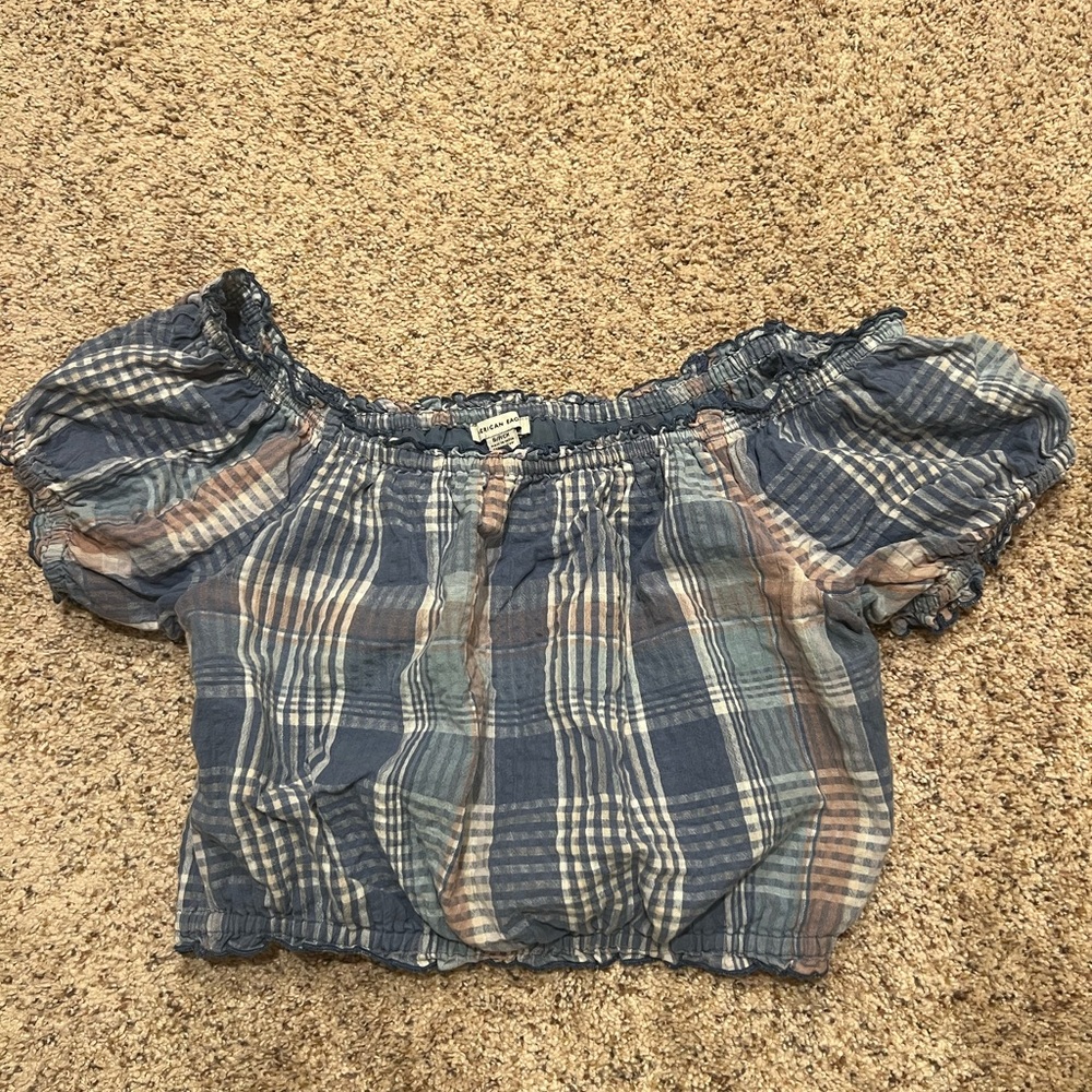 American Eagle Outfitters Blue and White Plaid Top